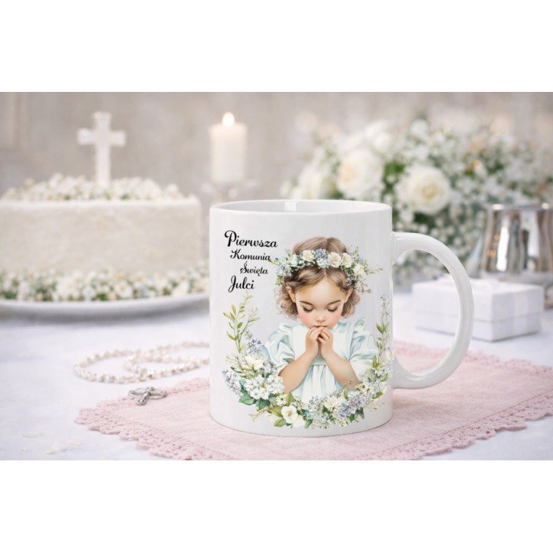 KUBEK CERAMICZNY BIAŁY 330 ML PIERWSZA KOMUNIA DZIEWCZYNKA 2