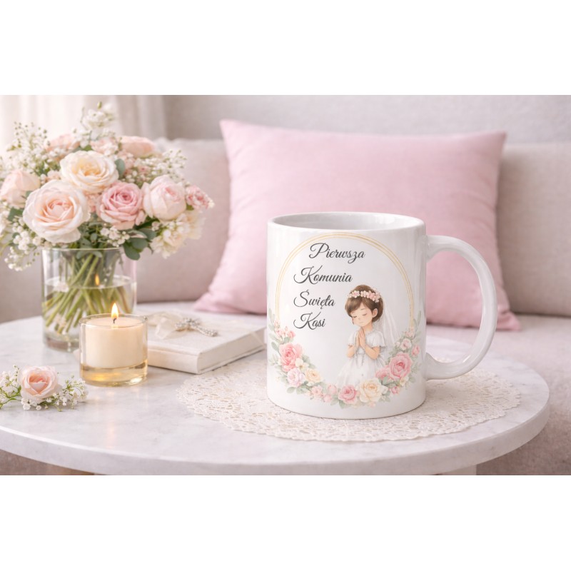 KUBEK CERAMICZNY BIAŁY 330 ML PIERWSZA KOMUNIA DZIEWCZYNKA 3