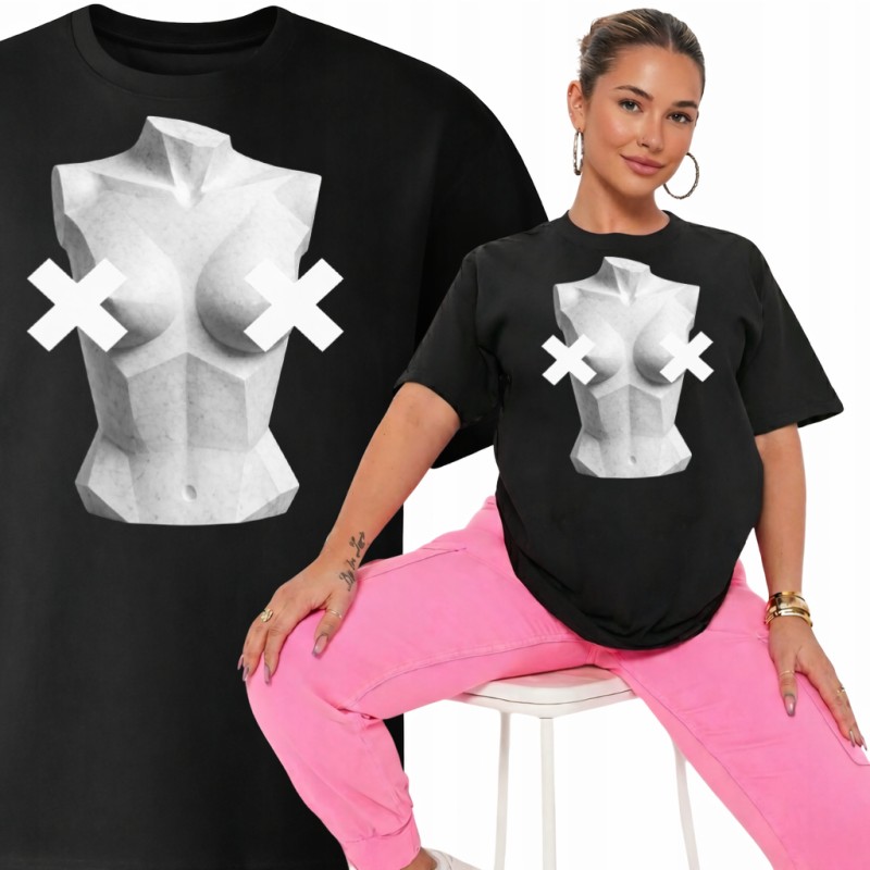 KOSZULKA OVERSIZE CZARNA TSHIRT BAWEŁNIANY STYL STREETWEAR TREND