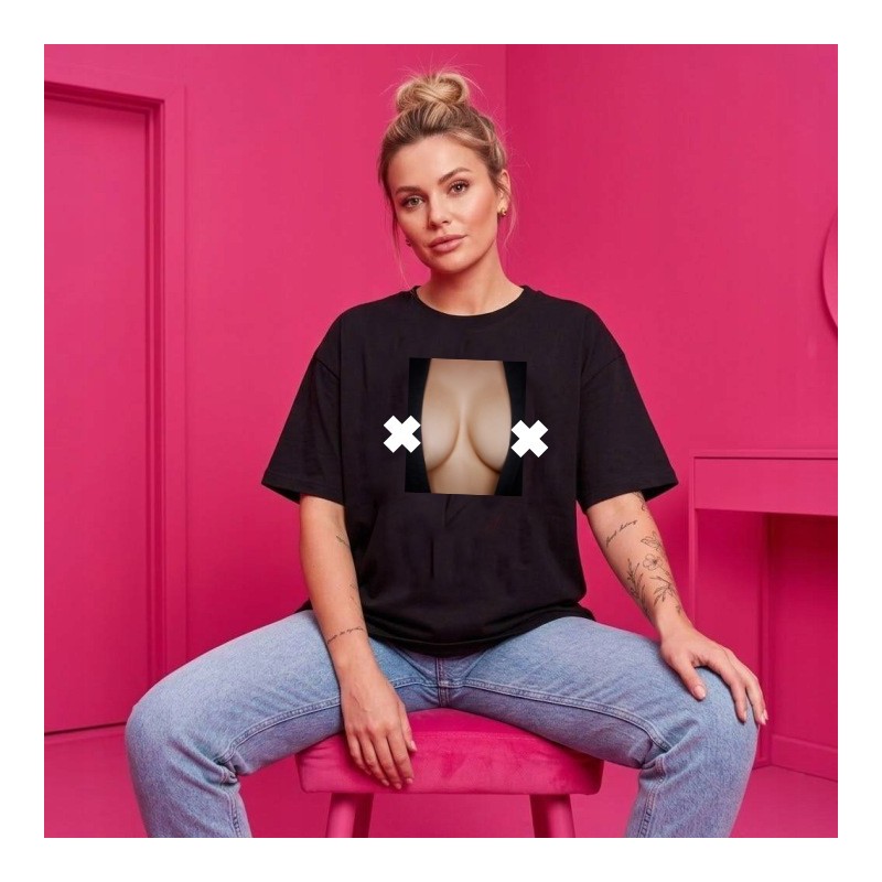 KOSZULKA OVERSIZE CZARNA TSHIRT BAWEŁNIANY STYL STREETWEAR TREND
