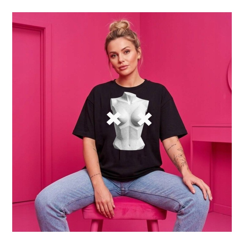 KOSZULKA OVERSIZE CZARNA TSHIRT BAWEŁNIANY STYL STREETWEAR TREND
