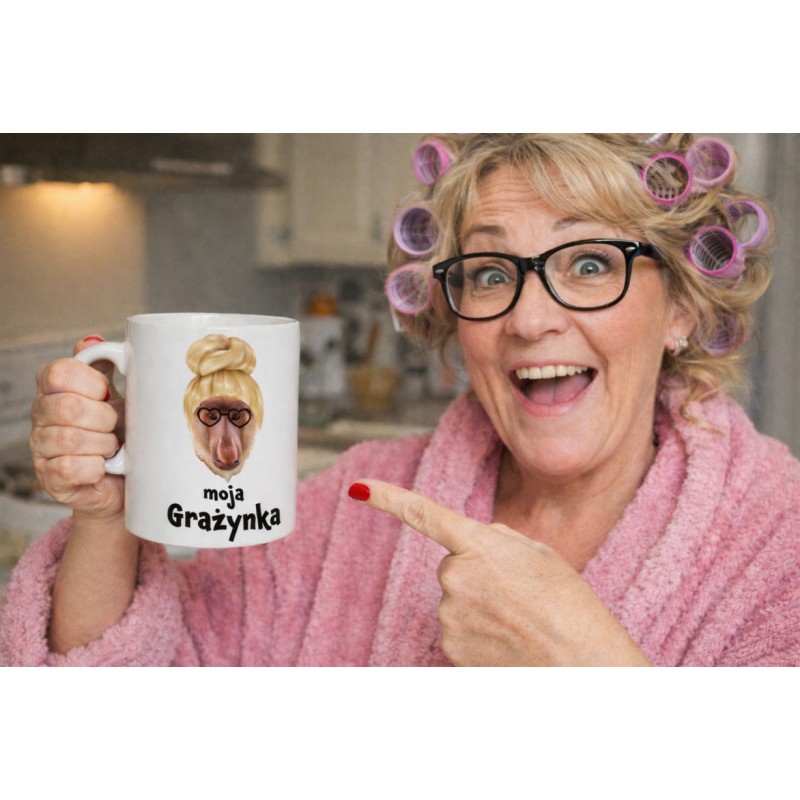 KUBEK CERAMICZNY BIAŁY 330 ML GRAŻYNKA