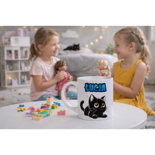 KUBEK CERAMICZNY BIAŁY 150 ML DLA DZIECKA - KOTEK