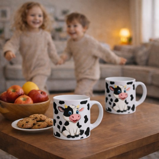KUBEK CERAMICZNY BIAŁY 150 ML DLA DZIECKA - KRÓWKA