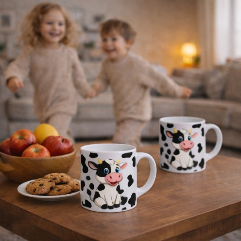 KUBEK CERAMICZNY BIAŁY 150 ML DLA DZIECKA - KRÓWKA