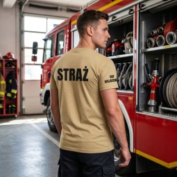 KOSZULKA TSHIRT STRAŻACKA OSP STRAŻ POŻARNA NADRUK PRZÓD TYŁ FLAGA NAZWA