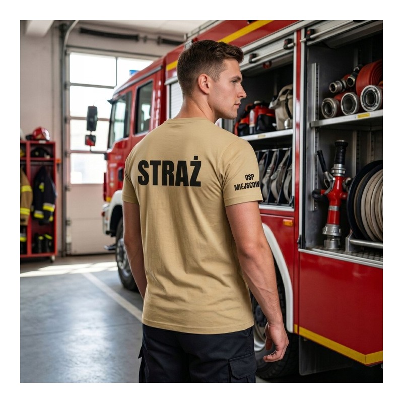 KOSZULKA TSHIRT STRAŻACKA OSP STRAŻ POŻARNA NADRUK PRZÓD TYŁ FLAGA NAZWA