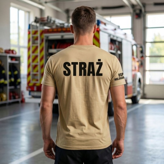 KOSZULKA TSHIRT STRAŻACKA OSP STRAŻ POŻARNA NADRUK PRZÓD TYŁ FLAGA NAZWA