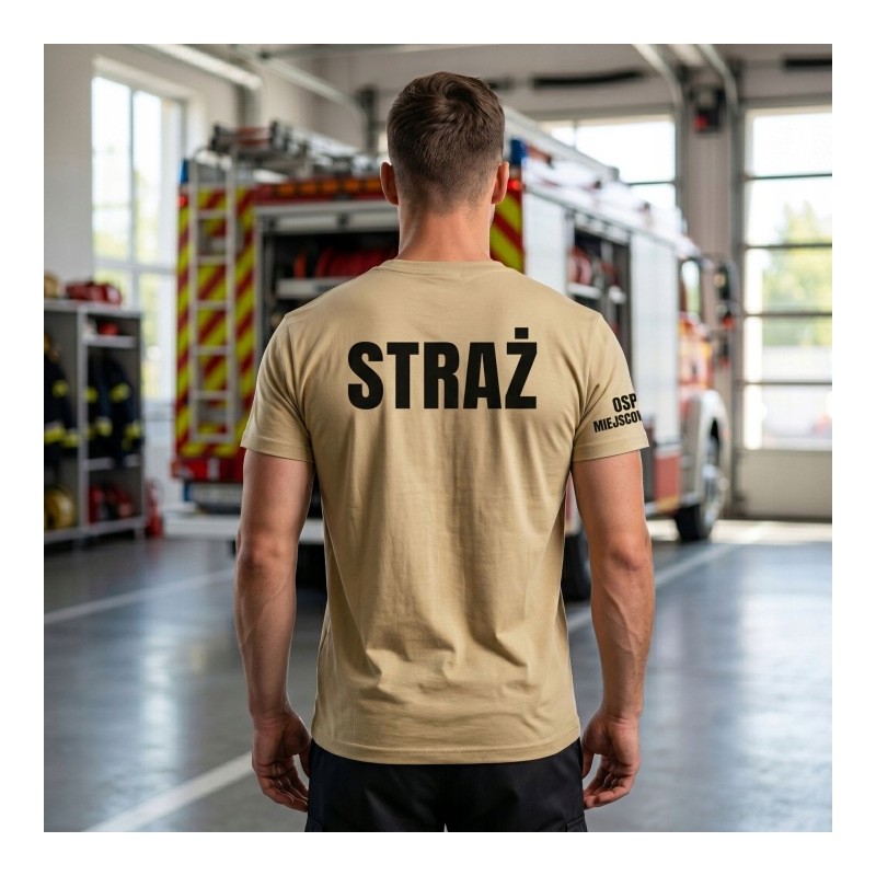 KOSZULKA TSHIRT STRAŻACKA OSP STRAŻ POŻARNA NADRUK PRZÓD TYŁ FLAGA NAZWA