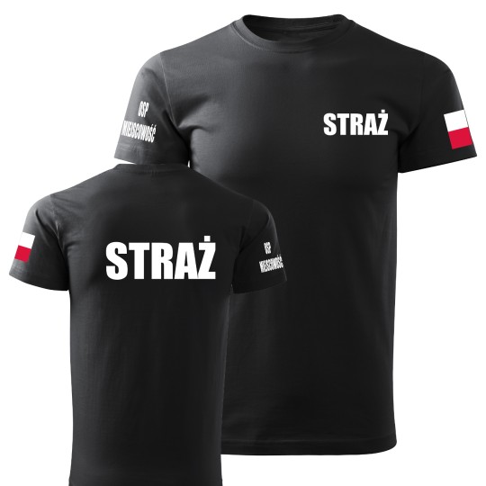 KOSZULKA TSHIRT STRAŻACKA OSP STRAŻ POŻARNA NADRUK PRZÓD TYŁ FLAGA NAZWA