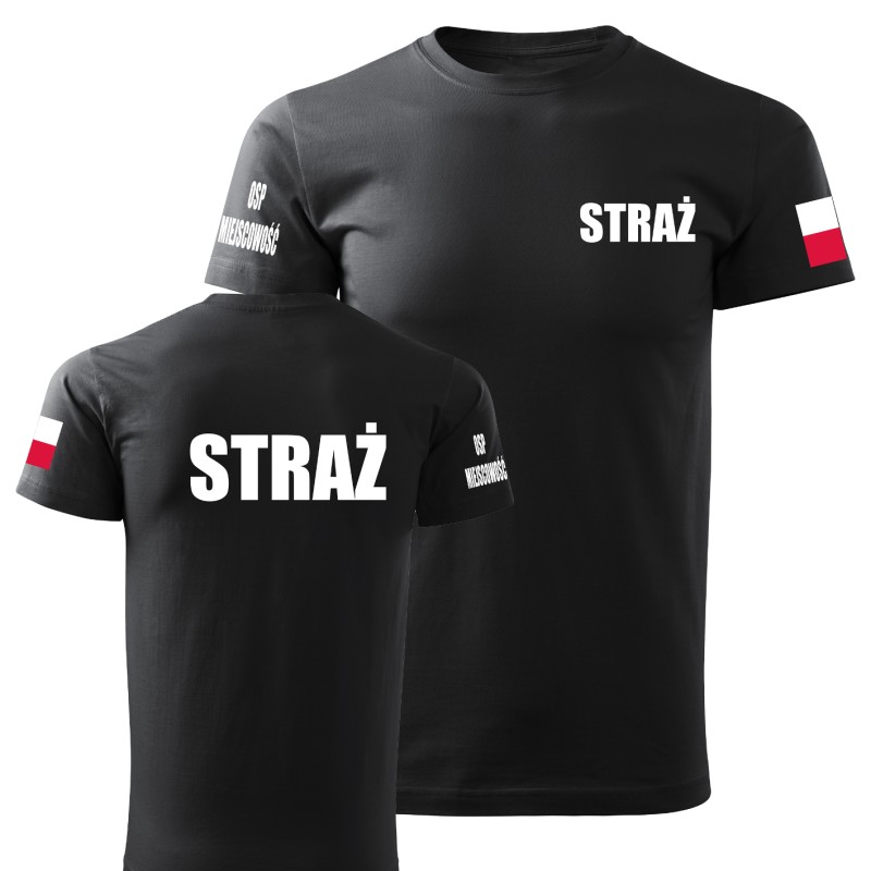 KOSZULKA TSHIRT STRAŻACKA OSP STRAŻ POŻARNA NADRUK PRZÓD TYŁ FLAGA NAZWA