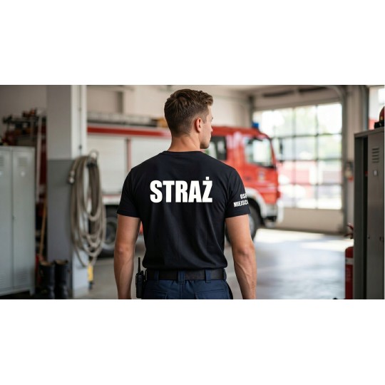 KOSZULKA TSHIRT STRAŻACKA OSP STRAŻ POŻARNA NADRUK PRZÓD TYŁ FLAGA NAZWA