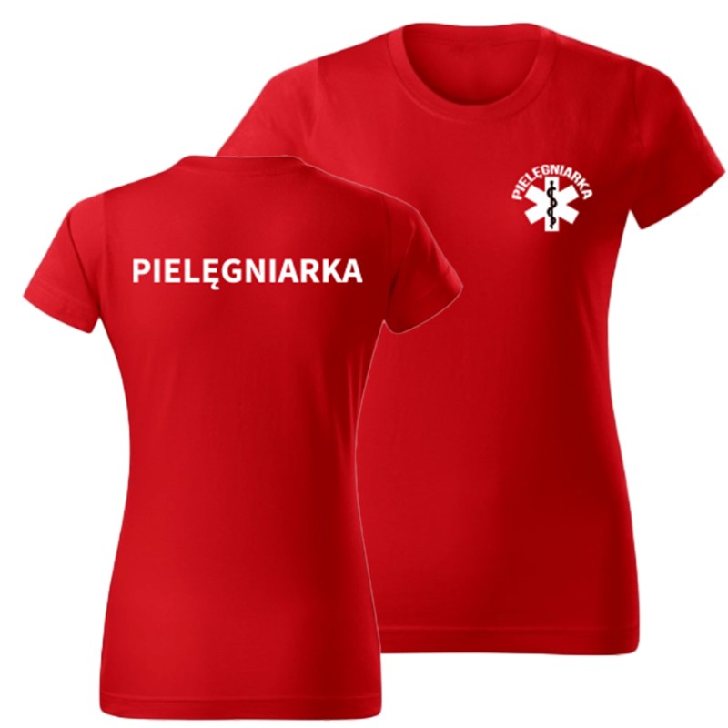 KOSZULKA DAMSKA Z NADRUKIEM PIELĘGNIARKA CZERWONA