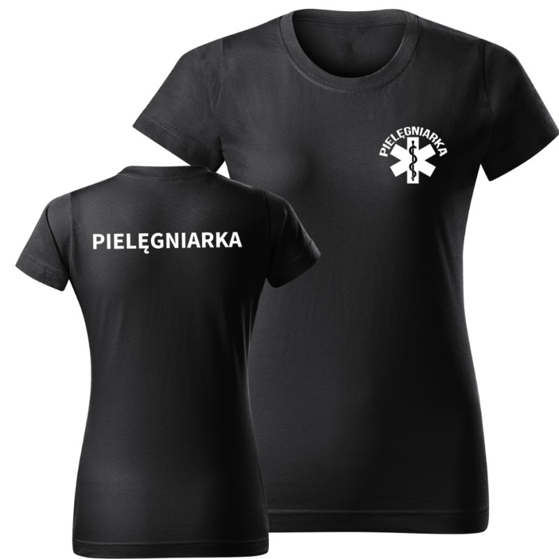 KOSZULKA DAMSKA Z NADRUKIEM PIELĘGNIARKA CZARNA