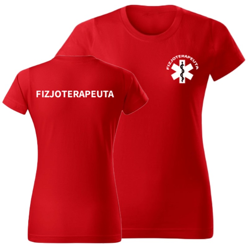 KOSZULKA DAMSKA Z NADRUKIEM FIZJOTERAPEUTA CZERWONA