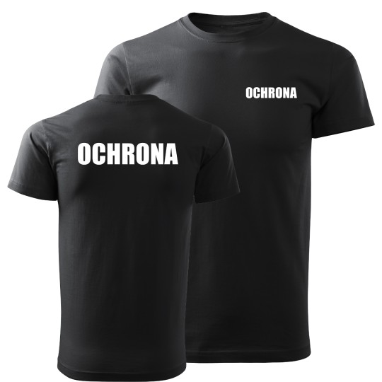 KOSZULKA OCHRONA CZARNA NADRUK PRZÓD TYŁ