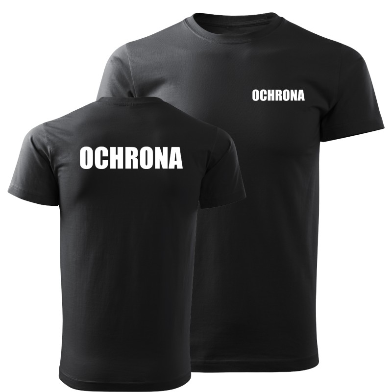 KOSZULKA OCHRONA CZARNA NADRUK PRZÓD TYŁ