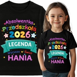 KOSZULKA DZIECIĘCA ABSOLWENTKA PRZEDSZKOLA 2026 Z IMIENIEM NA PREZENT