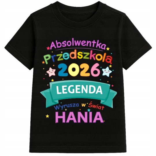KOSZULKA DZIECIĘCA ABSOLWENTKA PRZEDSZKOLA 2026 Z IMIENIEM NA PREZENT