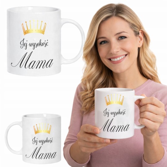 KUBEK BIAŁY CERAMICZNY JEJ WYSOKOŚĆ MAMA DZIEŃ MAMY NA PREZENT 330ml