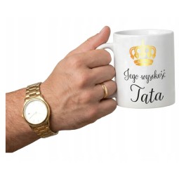 KUBEK BIAŁY CERAMICZNY JEGO WYSOKOŚĆ TATA DZIEŃ TATY OJCA NA PREZENT 330ml