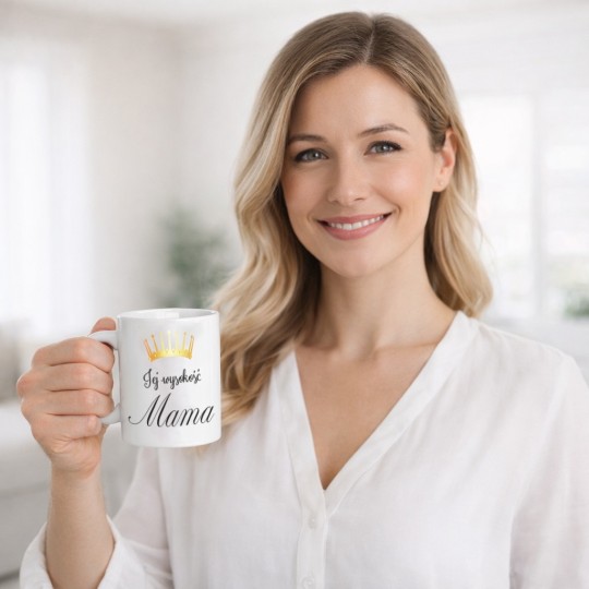 KUBEK BIAŁY CERAMICZNY JEJ WYSOKOŚĆ MAMA DZIEŃ MAMY NA PREZENT 330ml