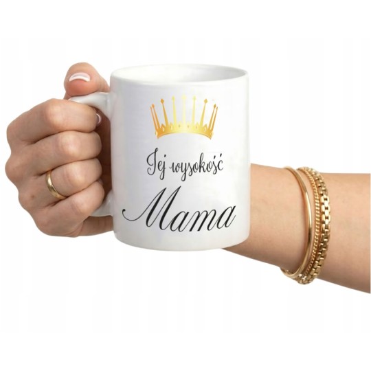 KUBEK BIAŁY CERAMICZNY JEJ WYSOKOŚĆ MAMA DZIEŃ MAMY NA PREZENT 330ml