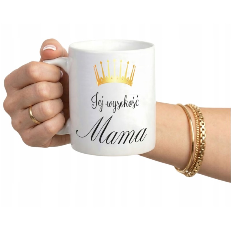 KUBEK BIAŁY CERAMICZNY JEJ WYSOKOŚĆ MAMA DZIEŃ MAMY NA PREZENT 330ml