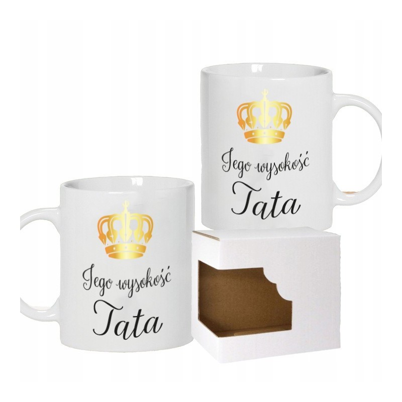 KUBEK BIAŁY CERAMICZNY JEGO WYSOKOŚĆ TATA DZIEŃ TATY OJCA NA PREZENT 330ml