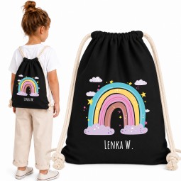 WORKOPLECAK Z IMIENIEM DO ŻŁOBKA SZKOŁY PRZEDSZKOLA NA KAPCIE BAWEŁNIANY CZARNY