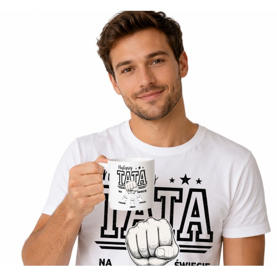 PREZENT NA DZIEŃ TATY  ZESTAW KOSZULKA KUBEK Z IMIENIEM PERSONALIZACJA 330ml