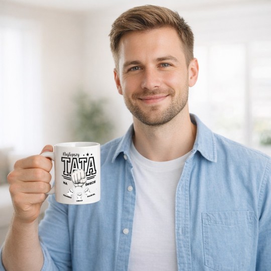 PREZENT NA DZIEŃ TATY  ZESTAW KOSZULKA KUBEK Z IMIENIEM PERSONALIZACJA 330ml