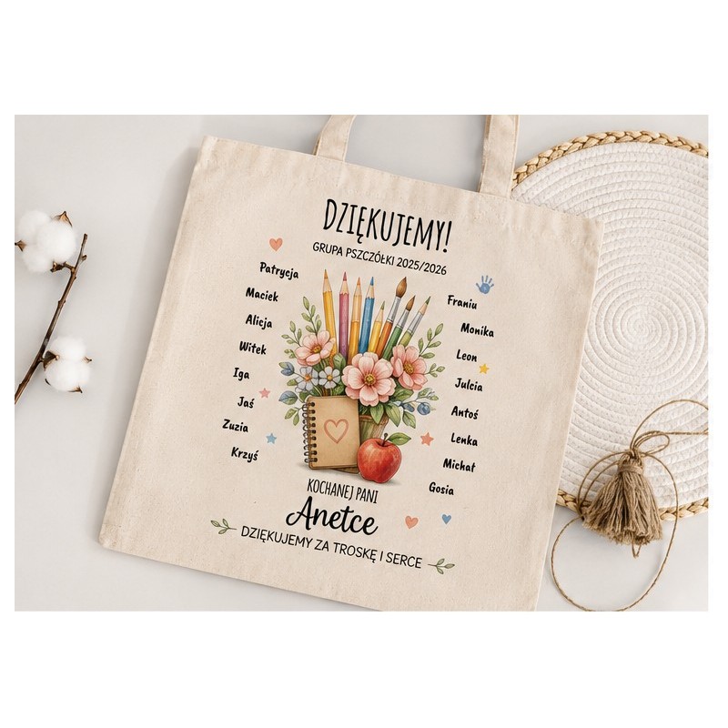 TORBA NA DZIEŃ NAUCZYCIELA TORBA PERSONALIZOWANA Z IMIENIONAMI A4