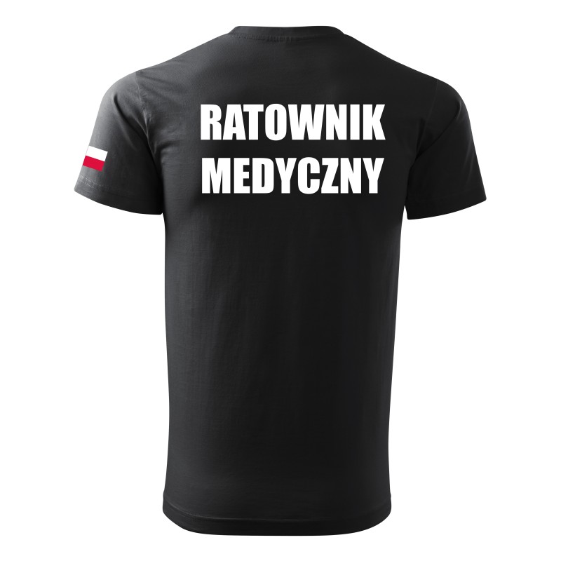 KOSZULKA RATOWNIK MEDYCZNY CZARNA FLAGA POLSKI BAWEŁNA NADRUK PRZÓD I TYŁ