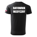 KOSZULKA RATOWNIK MEDYCZNY CZARNA FLAGA POLSKI BAWEŁNA NADRUK PRZÓD I TYŁ