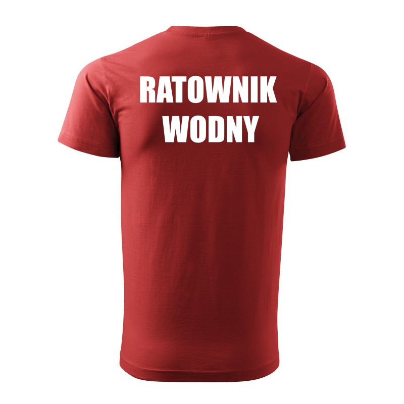 KOSZULKA RATOWNIK WODNY CZERWONA BAWEŁNA NADRUK PRZÓD I TYŁ