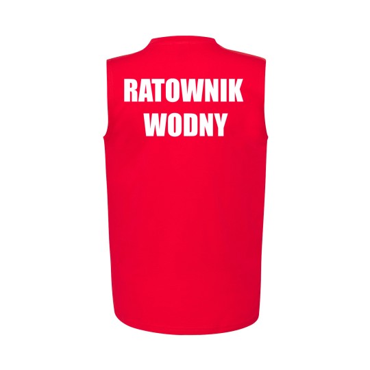 KOSZULKA BEZ RĘKAWÓW RATOWNIK WODNY CZERWONA BAWEŁNA NADRUK PRZÓD I TYŁ