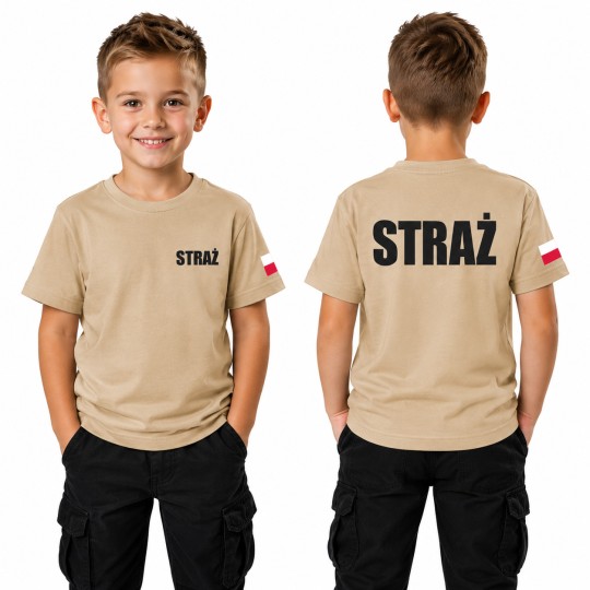 KOSZULKA TSHIRT STRAŻACKA DLA DZIECKA STRAŻ POŻARNA NADRUK PRZÓD TYŁ FLAGA