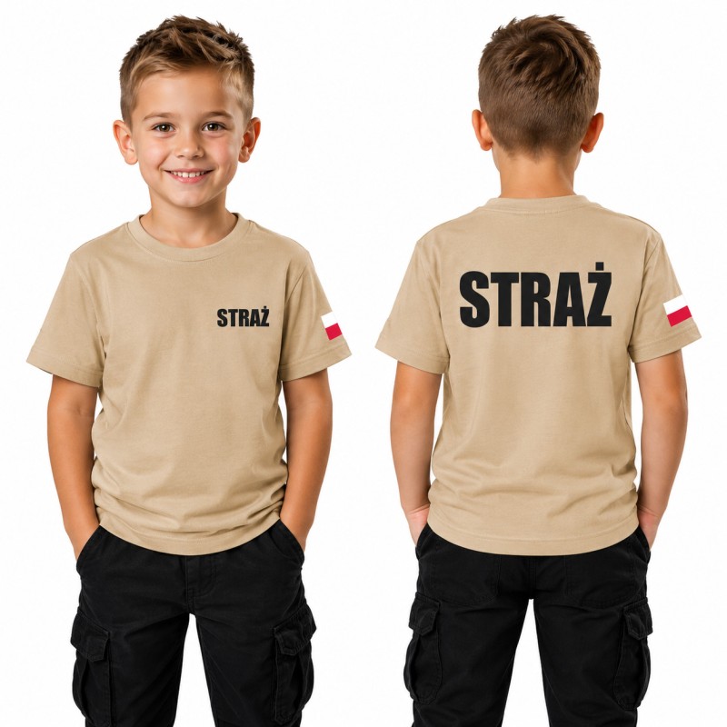 KOSZULKA TSHIRT STRAŻACKA DLA DZIECKA STRAŻ POŻARNA NADRUK PRZÓD TYŁ FLAGA