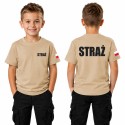 KOSZULKA TSHIRT STRAŻACKA DLA DZIECKA STRAŻ POŻARNA NADRUK PRZÓD TYŁ FLAGA