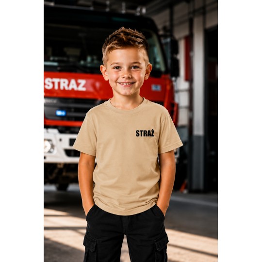 KOSZULKA TSHIRT STRAŻACKA DLA DZIECKA STRAŻ POŻARNA NADRUK PRZÓD TYŁ FLAGA