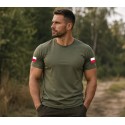 KOSZULKA WOJSKOWA KHAKI Z FLAGAMI POLSKI MILITARNA BAWEŁNIANA