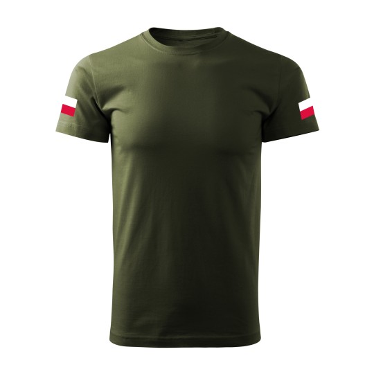 KOSZULKA WOJSKOWA KHAKI Z FLAGAMI POLSKI MILITARNA BAWEŁNIANA