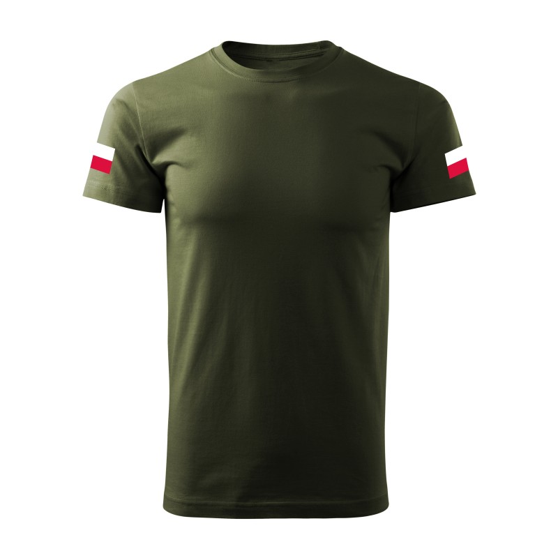 KOSZULKA WOJSKOWA KHAKI Z FLAGAMI POLSKI MILITARNA BAWEŁNIANA