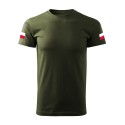 KOSZULKA WOJSKOWA KHAKI Z FLAGAMI POLSKI MILITARNA BAWEŁNIANA