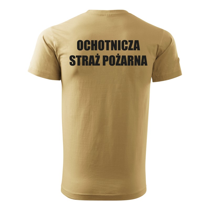KOSZULKA STRAŻ OCHOTNICZA STRAŻ POŻARNA NADRUK PRZÓD I TYŁ JASNY BEŻ