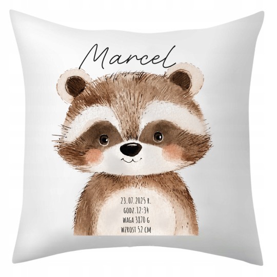 PODUSZKA Z METRYCZKĄ DZIECKA 40×40 CM PAMIĄTKA Z PERSONALIZACJĄ NA PREZENT