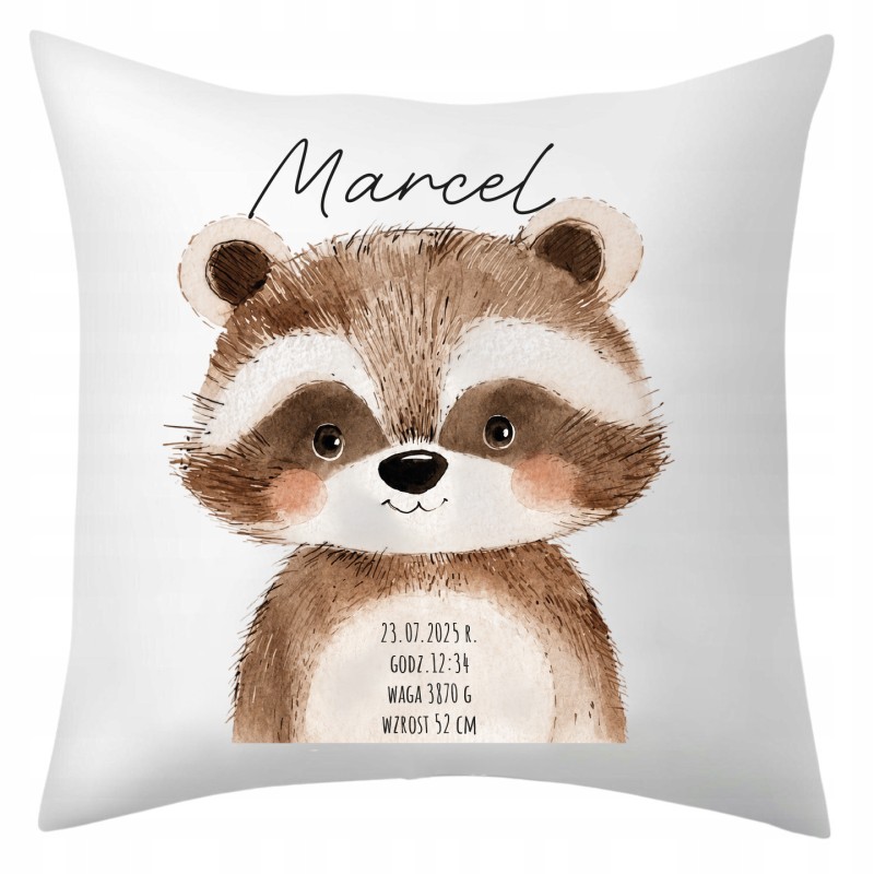 PODUSZKA Z METRYCZKĄ DZIECKA 40×40 CM PAMIĄTKA Z PERSONALIZACJĄ NA PREZENT