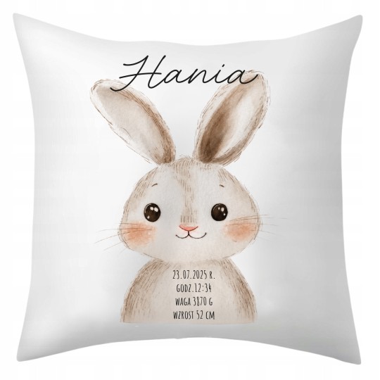 PODUSZKA Z METRYCZKĄ DZIECKA 40×40 CM PAMIĄTKA Z PERSONALIZACJĄ NA PREZENT