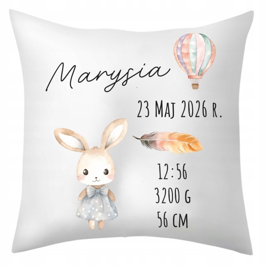 PODUSZKA Z METRYCZKĄ DZIECKA 40×40 CM PAMIĄTKA Z PERSONALIZACJĄ NA PREZENT